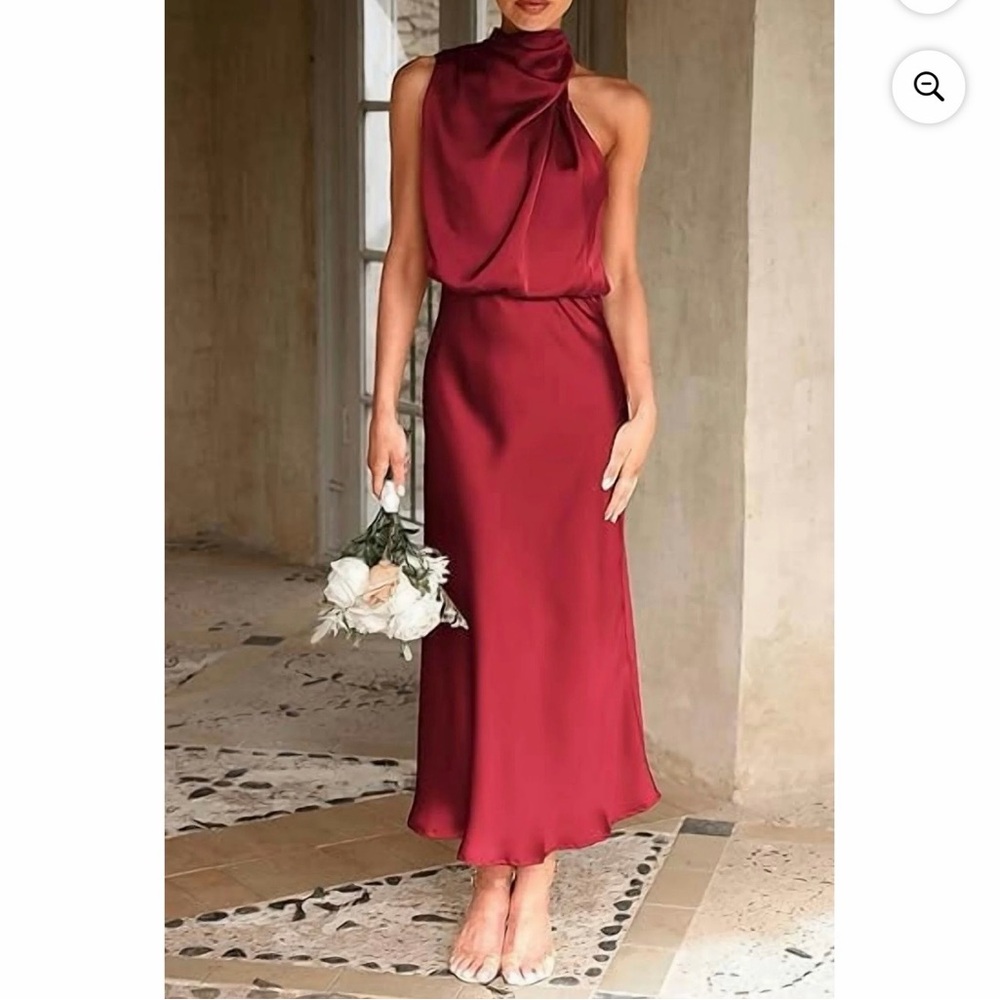 Elegant Burgundy Halter Dress